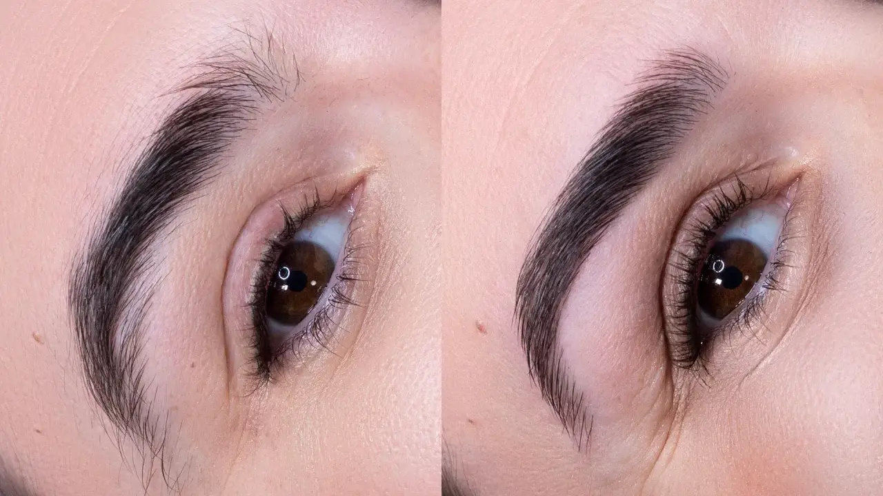 Avant/après : le résultat d'un **teindre sourcils** pour un regard plus intense et défini.