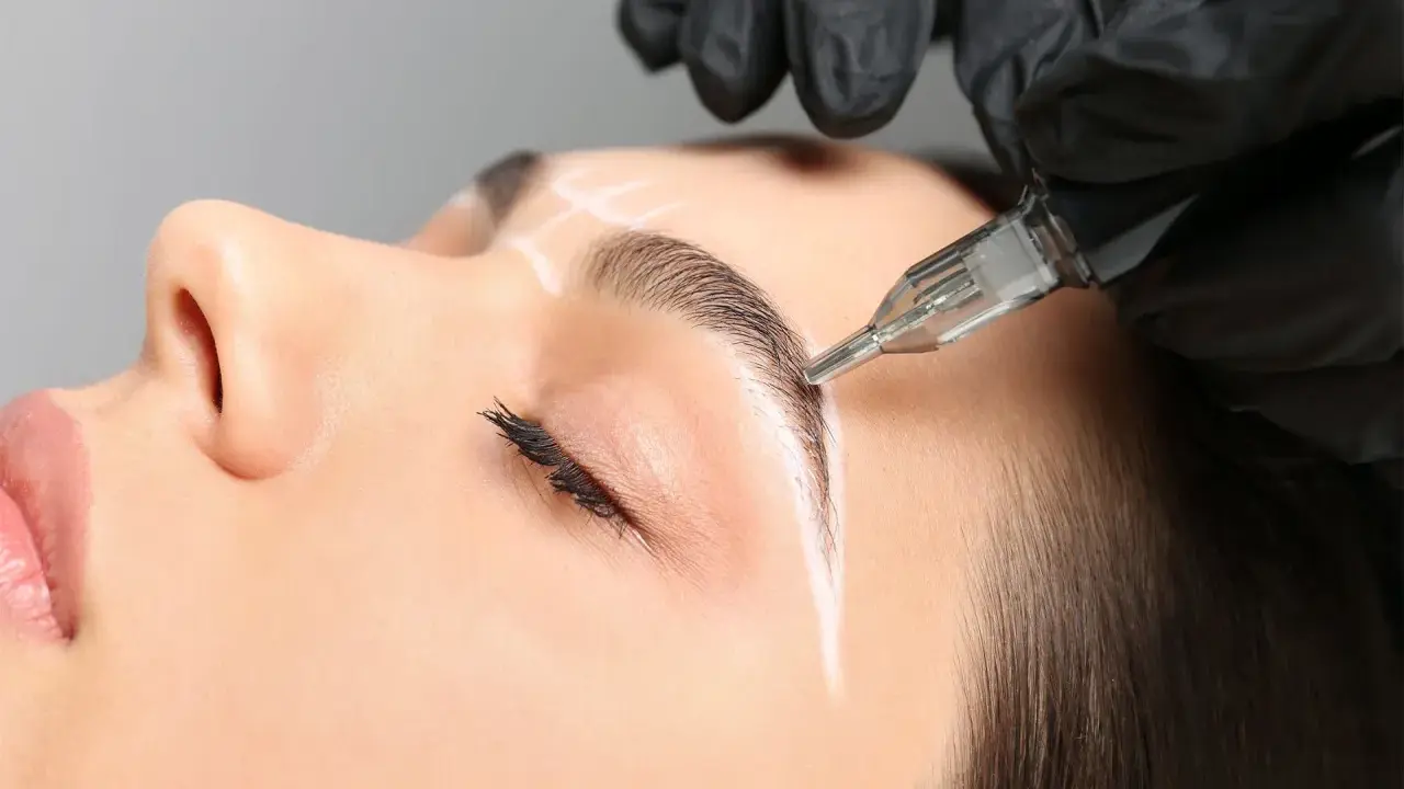 Une esthéticienne réalise un maquillage permanent des sourcils. Avis et résultats avant/après.