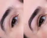 Avant/après : le résultat d'un **teindre sourcils** pour un regard plus intense et défini.