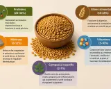 Graines de fenugrec dans un bol, entourées d'informations sur leurs protéines, fibres, minéraux, vitamines et composés bioactifs. Les fenugrec bienfaits sont nombreux pour la santé.