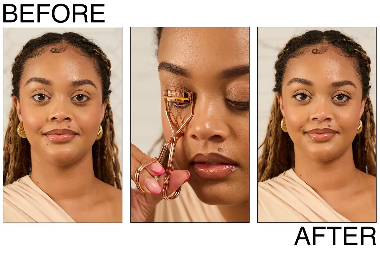 Avant/après : une femme utilise un recourbe cils pour un regard plus ouvert. Apprenez comment utiliser un recourbe cils pour un effet spectaculaire.